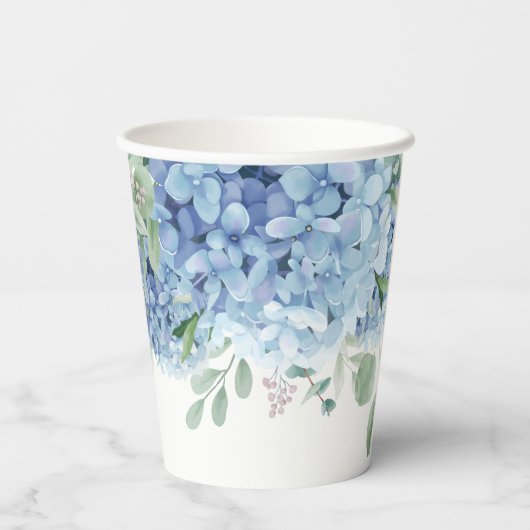 Greenery Blue hydrangea is een Baby shower Papieren Bekers (Achterkant)