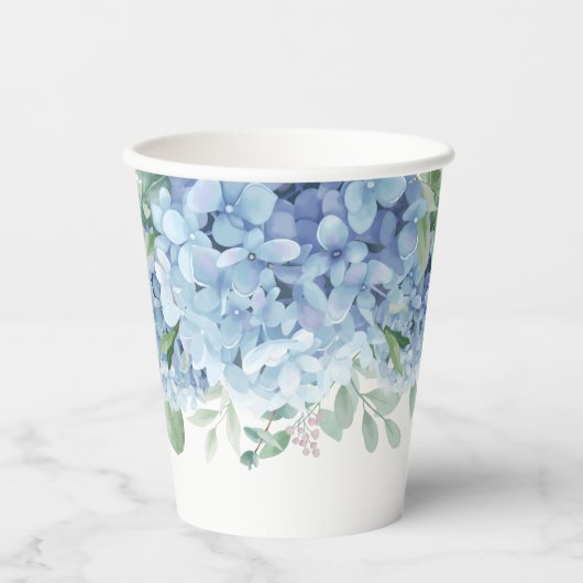 Greenery Blue hydrangea is een Baby shower Papieren Bekers (Voorkant)