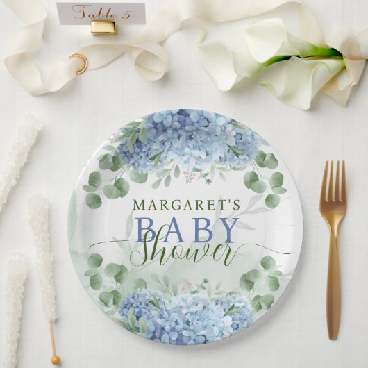 Greenery Blue hydrangea is een Baby shower Papieren Bordje (Huwelijk)