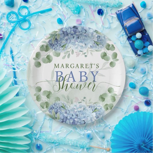 Greenery Blue hydrangea is een Baby shower Papieren Bordje (Feest)