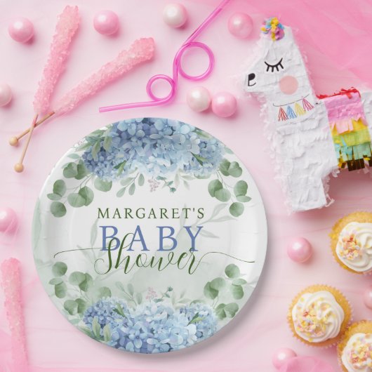 Greenery Blue hydrangea is een Baby shower Papieren Bordje (Feest)