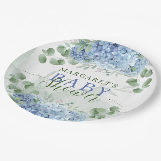 Greenery Blue hydrangea is een Baby shower Papieren Bordje (Gekanteld)