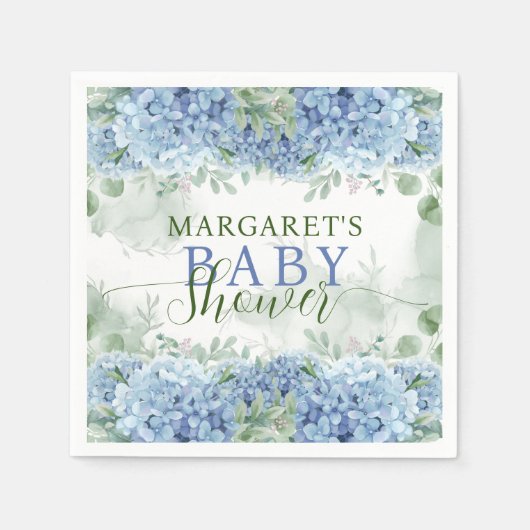 Greenery Blue hydrangea is een Baby shower Servet (Voorkant)