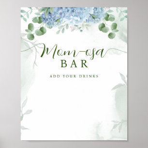Greenery Blue hydrangea Mam-osa Sign Baby shower Poster