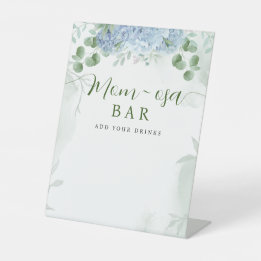 Greenery Blue hydrangea Mam-osa Sign Baby shower Reclamebord Met Voetstuk