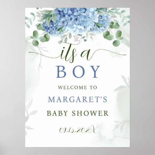 Greenery Blue is een Baby shower-welkomstteken Poster (Voorkant)