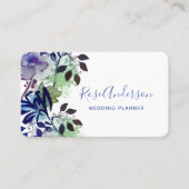Greenery Blue Paars Floral Typografie Visitekaartje (Voorkant)