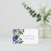 Greenery Blue Paars Floral Typografie Visitekaartje (Staand voorkant)