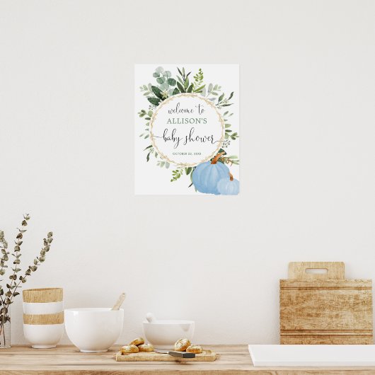 Greenery blue pumpkins baby shower welkomstbord poster (Keuken)