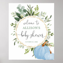 Greenery blue pumpkins baby shower welkomstbord poster