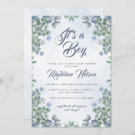 Greenery Blue Waterverf is een Baby shower Kaart