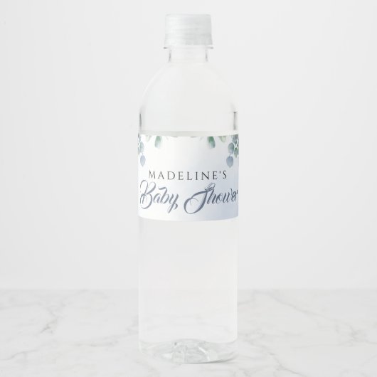 Greenery Blue Waterverf Water Fles Label Waterfles Etiket (Voorkant)