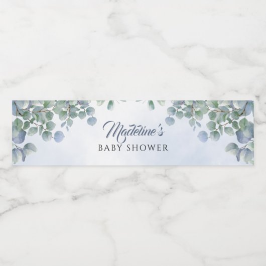 Greenery Blue Waterverf Waterfles Etiket (Enkel label)