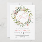 Greenery blush bloemenkrans script het is een meis kaart (Voorkant)