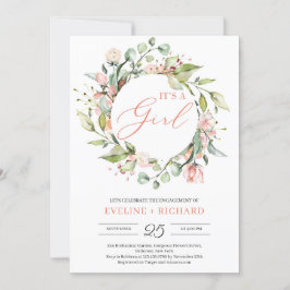 Greenery blush bloemenkrans script het is een meis kaart