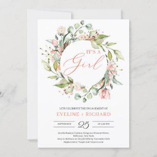 Greenery blush bloemenkrans script het is een meis kaart