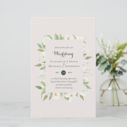 Greenery Blush Floral budget Wedding nodigt A9 uit (Staand voorkant)