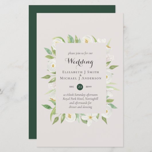 Greenery Blush Floral budget Wedding nodigt A9 uit (Voorkant / Achterkant)