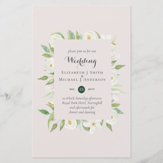 Greenery Blush Floral budget Wedding nodigt A9 uit (Voorkant)