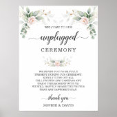 Greenery Blush Floral Gold Unplugged Ceremony Sign Poster (Voorkant)