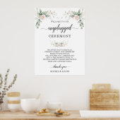 Greenery Blush Floral Gold Unplugged Ceremony Sign Poster (Keuken)