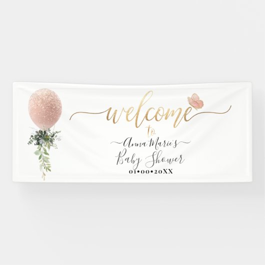 Greenery Blush Glitter Ballon Elk evenement welkom Spandoek (Horizontaal)