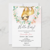 Greenery Blush Pink Cute Sloth Baby shower Girl Kaart (Voorkant)
