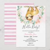 Greenery Blush Pink Cute Sloth Baby shower Girl Kaart (Voorkant / Achterkant)