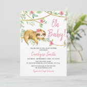 Greenery Blush Pink Cute Sloth Baby shower Invitat Kaart (Staand voorkant)