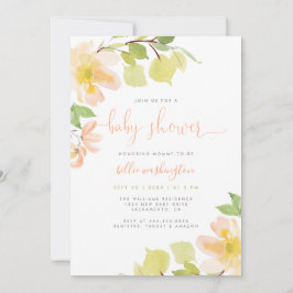 Greenery & Blush Pink Floral Script Baby shower Kaart