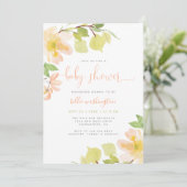 Greenery & Blush Pink Floral Script Baby shower Kaart (Staand voorkant)