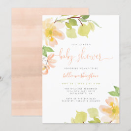Greenery & Blush Pink Floral Script Baby shower Kaart