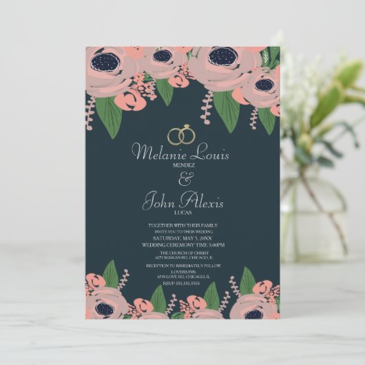 Greenery Blush Pink Rose Floral Botany Wedding Kaart (Staand voorkant)