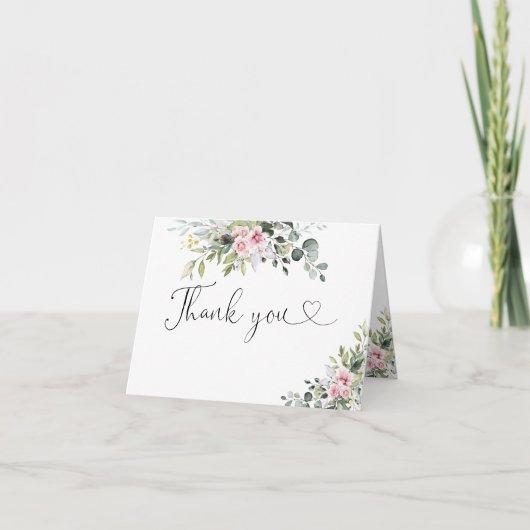 Greenery Blush Roze Baby shower Dank u kaart (Voorkant)