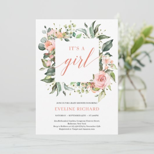 Greenery blush roze bloemig lijst boho het is een  kaart (Staand voorkant)