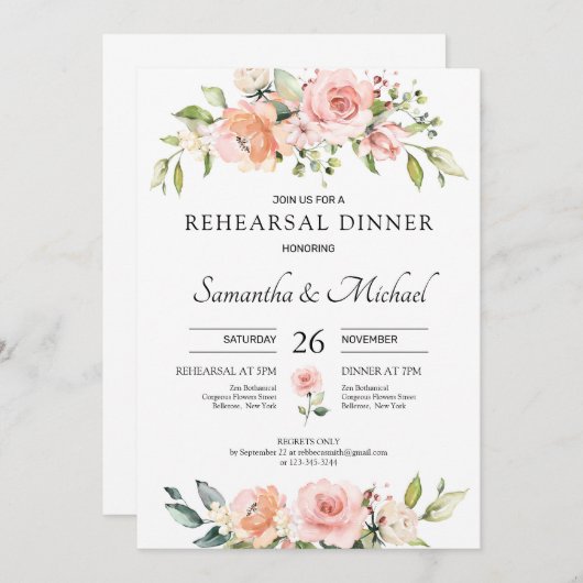 Greenery blush roze floral boho reheardiner kaart (Voorkant / Achterkant)