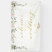 Greenery & Blush Roze Goud Kalligrafie Welkom Spandoek (Verticaal)