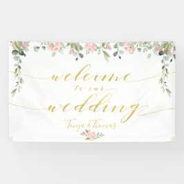 Greenery & Blush Roze Goud Kalligrafie Welkom Spandoek