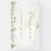 Greenery & Blush Roze Goud Kalligrafie Welkom Spandoek (Verticaal)