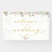 Greenery & Blush Roze Goud Kalligrafie Welkom Spandoek (Horizontaal)
