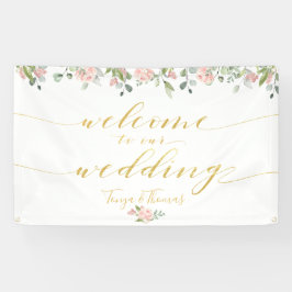 Greenery & Blush Roze Goud Kalligrafie Welkom Spandoek