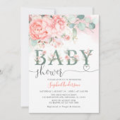 Greenery Blush Roze Roos Goud Elegant Baby shower Kaart (Voorkant)