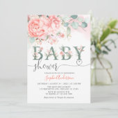 Greenery Blush Roze Roos Goud Elegant Baby shower Kaart (Staand voorkant)