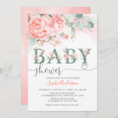 Greenery Blush Roze Roos Goud Elegant Baby shower Kaart (Voorkant / Achterkant)