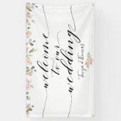 Greenery & Blush Roze Zwarte Kalligrafie Welkom Spandoek (Verticaal)