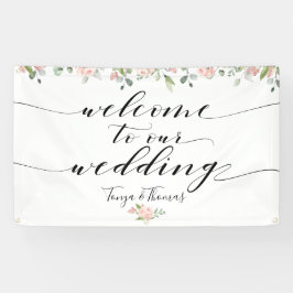 Greenery & Blush Roze Zwarte Kalligrafie Welkom Spandoek