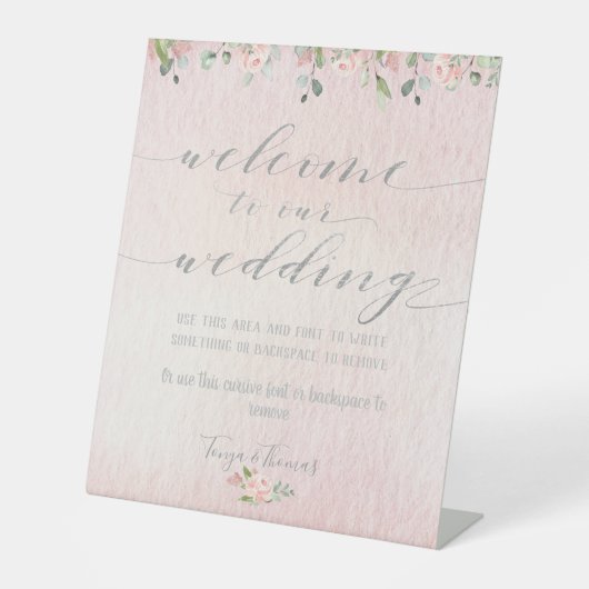Greenery Blush & Silver Fancy kalligrafie Welkom Reclamebord Met Voetstuk (Voorkant)