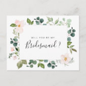 Greenery blush zal je mijn Bridesmaid-kaart zijn Uitnodiging Briefkaart (Voorkant)