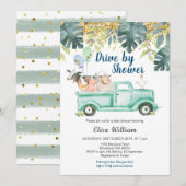 Greenery boerderij animal boy baby shower-uitnodig kaart (Voorkant / Achterkant)