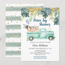 Greenery boerderij animal boy baby shower-uitnodig